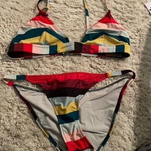 Solid and striped rainbow striped bikini